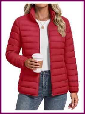 Women's Lightweight Quilted Puffer Jacket Zip Front Warm Winter Coat